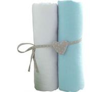 Lot de 2 draps housse blanc / turquoise 70 x 140 cm - babycalin Blanc G