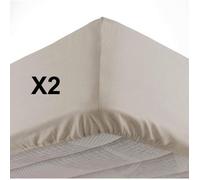 Lot de 2 Draps housse bonnet 30 cm 2 personnes 140 x 190 cm microfibre Oscar Naturel