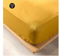 Lot de 2 draps housse King size 180 x 200 cm en coton bio Biolina Jaune