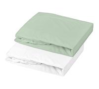 Lot de 2 draps housse - MON PTIT DODO - Jersey 100% coton - 70 x 140 cm - Blanc et vert de gris