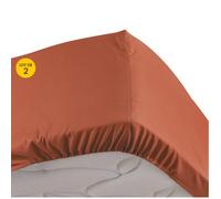 Lot de 2 Draps housse queen size 160 x 200 cm en percale bonnet 30 cm Brique