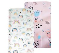 Lot de 2 draps-housses, 70 x 140 cm, en microfibre douce, pour lit de bébé (arc-en-ciel + ours rose, 140 x 70 cm)