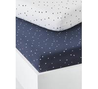 Lot de 2 draps-housses bébé en coton marine grisé 60X120