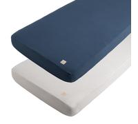 Lot de 2 draps housse en coton pour lit bébé - petit coeur bleu 70X140