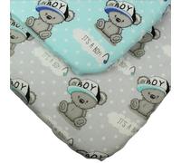 Lot de 2 draps-housses pour bébé, tout-petit, enfant, 100 % coton super doux avec motif ourson bleu et gris, pour berceau de chevet, compatible avec Chicco Next2Me, Tutti Bambini Cozee, 55 x 90 cm