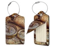 Lot de 2 e bagage pour valise en cuir PU avec boucle en acier inoxydable e sac mignonnes Boussole et carte du vieux monde d'identific