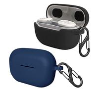 [Lot de 2] easyBee Coque compatible avec JBL Endurance Race TWS [avec 2 mousqueton], Coque en silicone liquide ultra fine antichoc Housse de protection Bluetooth pour casque - Noir et bleu
