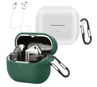 [Lot de 2] easyBee Coque Compatible avec Samsung Galaxy Buds3 FE/Buds 3 / Buds 3 Pro, Étui de Protection en Silicone Liquide, Doux Antichoc Housse avec 2 Mousqueton Cordon - Blanc et Vert