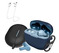 [Lot de 2] easyBee Coque compatible avec Soundcore P3i, avec 2 mousquetons, 2 sangles anti-perte, étui en silicone liquide ultra fin résistant aux chocs, étui pour casque Bluetooth - Noir et bleu