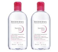 Lot de 2 - Eau Micellaire Sensibio H2O BIODERMA 500 ml - Nettoyant & Démaquillant Visage et Yeux - Peaux Sensibles - Sans Rinçage - Haute Tolérance