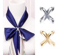 Lot de 2 écharpes élégantes en forme de X en soie pour femme (or + argent)