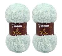 Lot de 2 écheveaux de fil en fausse fourrure super doux et moelleux pour crochet et tricot. Longueur totale : 2 x 65 m, 100 g (vert menthe)