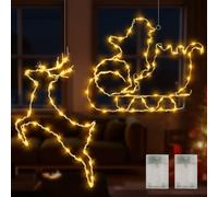 Lot de 2 éclairages de Noël pour fenêtre - Décoration de Noël LED - Renne avec traîneau - Décoration de Noël - Guirlande lumineuse intérieure