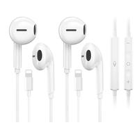 Lot de 2 écouteurs filaires Lightning certifiés MFi pour Apple iPhone 14/14 Plus/13/12/11/8/7 X Pro Max, iPad, écouteurs Lightning avec microphone et HiFi stéréo (blanc)