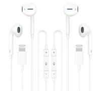 Lot de 2 écouteurs filaires pour iPhone avec connecteur Lightning, micro intégré et contrôle du volume, stéréo, réduction du bruit, compatibles avec iPhone 14/13/12/11/XR/XS/X Plug and Play