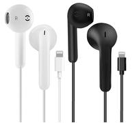 Lot de 2 Écouteurs Intra-Auriculaires avec Câble Lightning pour iPhone 14/13/12/11/8/7/X/Pro/Pro Max,Hi-FI Stéréo Écouteur Lightning Apple (Noir+Blanc)