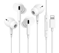 Lot de 2 écouteurs intra-auriculaires avec câble pour iPhone - Certifié MFi | Écouteurs audio HiFi - Connecteur Lightning - Avec microphone - Pour iPhone 14/13/12/11/XR/XS Max/8 - Compatible avec tous