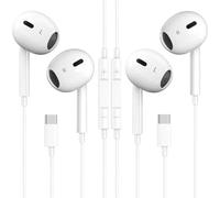 Lot de 2 écouteurs intra-auriculaires USB C de type C avec micro et contrôle du volume et suppression du bruit pour iPhone 15/16/17, iPad, Samsung Galaxy S25/S24/S23/S22/S21, Pixel 7/6, Huawei, blanc