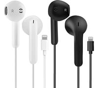 Lot de 2 écouteurs pour iPhone avec Câble,Certifiés Apple MFI Lightning écouteurs avec Microphone Compatibles avec iPhone 14/13/12/11/X/Pro/Pro Max (Blanc et Noir.)
