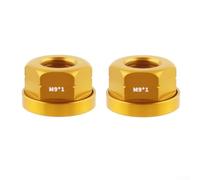 Lot de 2 écrous de moyeu M9 x 1,0 en alliage d'aluminium 7075 usiné CNC avec joints pour essieu de roue de vélo pliable et fixe, noir (doré)
