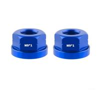 Lot de 2 écrous de moyeu M9 x 1,0 en alliage d'aluminium 7075 usiné CNC avec joints pour essieu de roue de vélo pliable et fixe, noir (bleu)