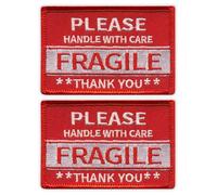 Lot de 2 écussons brodés à coudre Fragile Please Handle with Care Thank You