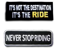 Lot de 2 écussons brodés à thermocoller avec citation « It's Not The Destination It's The Ride » et « Never Stop Ride » pour veste, gilet et sac à dos