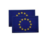Lot de 2 écussons brodés au motif de drapeau de l'Union européenne - Avec crochet et boucle - 8 x 5 cm - Pour vêtements, uniformes, tactiques, sacs à dos