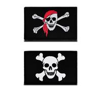 Lot de 2 écussons brodés avec crochet - Motif drapeau pirate Jolly Roger - Crâne et foulard rouge - Badge drôle pour sacs à dos, vêtements, sacs, uniforme d'Halloween