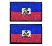Lot de 2 écussons brodés avec drapeau d'Haïti AliPlus - Style militaire - Patch de moral - Crochet et boucle