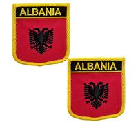 Lot de 2 écussons brodés avec drapeau international de l'Albanie - Applique à repasser ou à coudre (Albanie)