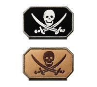 Lot de 2 écussons brodés avec fermeture « Pirate Captain Jack » à fixer aux vêtements, vestes, jeans, chapeaux, gilets, harnais pour chien