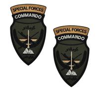 Lot de 2 écussons brodés commando des forces spéciales, en forme de bouclier, dos crochet, tactique, 13 x 7,7 cm
