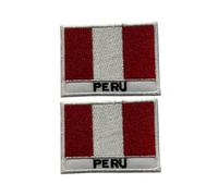 Lot de 2 écussons brodés drapeau avec nom All Countries (7 x 5 cm) - Écusson thermocollant et à coudre pour vestes, chapeaux, sacs à dos, jeans, gilets et projets de bricolage (Pérou)