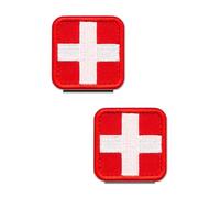 Lot de 2 écussons brodés en croix rouge Compatibles avec Velcro - Patch médical - Rouge et blanc - Pour sacs médicaux, premiers secours, petits sacs, kits d'aventure en plein air