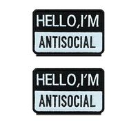 Lot de 2 écussons brodés « Hello I am antisocial » pour vêtements tactiques, sacs à dos, gilets, vestes, jeans, manteaux, épaules