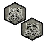 Lot de 2 écussons brodés hexagonaux motif léopard des neiges, 8,5 x 7,5 cm, crochets au dos avec boucle Swatch