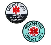 Lot de 2 écussons brodés pour chien d'assistance psychiatrique et EMT Service Dog Stress & Anxiety Response Funny Dog Patch Hook & Loop Fastener Dog Guide Dog Large Ferme Dogs
