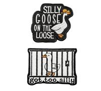 Lot de 2 écussons brodés Silly Goose On The Loose en nylon avec lettres amusantes pour vêtements, chapeau, veste, sac à dos, gilet, t-shirt, jeans, casquette de baseball
