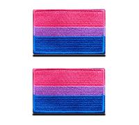 Lot de 2 écussons LGBT - Drapeau bisexuel arc-en-ciel - Fermeture brodée - Emblème à hook and loop- Pour sacs à dos, casquettes, gilets, casques, vestes, vêtements