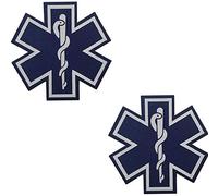 Lot de 2 écussons médicaux réfléchissants EMT EMS, ambulancier, étoile de la vie, brodés avec boucle auto-agrippante à l'arrière pour vêtements, 7 cm (b)