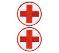 Lot de 2 écussons Patchion Medical Medic - Rond avec une croix rouge - À coudre - Patch brodé