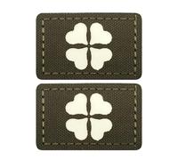 Lot de 2 écussons phosphorescents réfléchissants en forme de cœur trèfle à quatre feuilles, badges tactiques, appliques décoratives, 4 x 3 cm, vert militaire et blanc