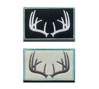 Lot de 2 écussons tactiques en forme de bois de cerf de chasse avec crochet et boucle entièrement brodés pour attacher à des sacs, casquettes, sacs à dos, uniforme, gilet, harnais