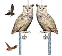 Lot de 2 effaroucheurs d'oiseaux réalistes et imperméables en forme de chouette avec ruban dissuasif et cloche pour garage, maison, étang sur le toit, facile à accrocher Style03, décoration
