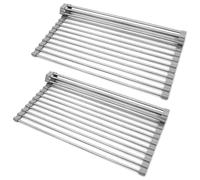 Lot de 2 égouttoir à vaisselle pliable en acier inoxydable au-dessus de l'évier de la cuisine, égouttoir pour organisateur de tapis pour tasses, éponges pour nettoyer, fruits, légumes (gris)