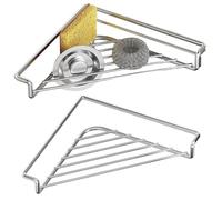 Lot de 2 égouttoir d'angle en acier inoxydable pour évier triangulaire | Étagère d'angle latérale surélevée pour évier de cuisine, support pour éponge, support pour brosse