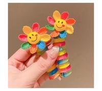 Lot de 2 élastiques à cheveux en spirale en caoutchouc pour filles - Accessoires pour queue de cheval - Fleur souriante