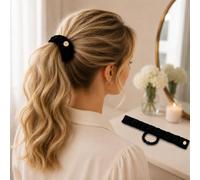 Lot de 2 élastiques à cheveux noirs pour queue de cheval | Chaque écharpe recouverte de tissu de 23 cm se plie autour d'une queue de cheval ou d'un chignon tandis que la boucle