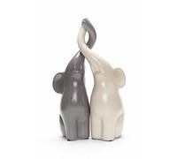 Lot de 2 éléphants en porcelaine - 8 x 8 x 25,5 cm - Gris et beige - Figurine décorative - Cadeau d'amour